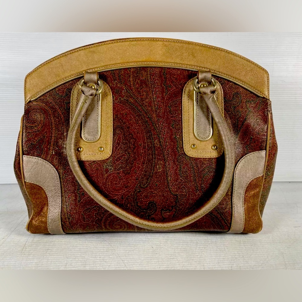 Etro Made In Italy Multicolor Paisley Inner Pockets Double Handle Shoulder Bag